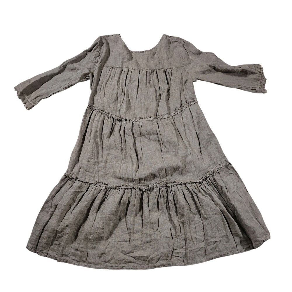 NWT Liabella 100% Linen Tiered Tunic Dress Sz Small Raw Hem Boho Lagenlook Italy - Picture 2 of 9